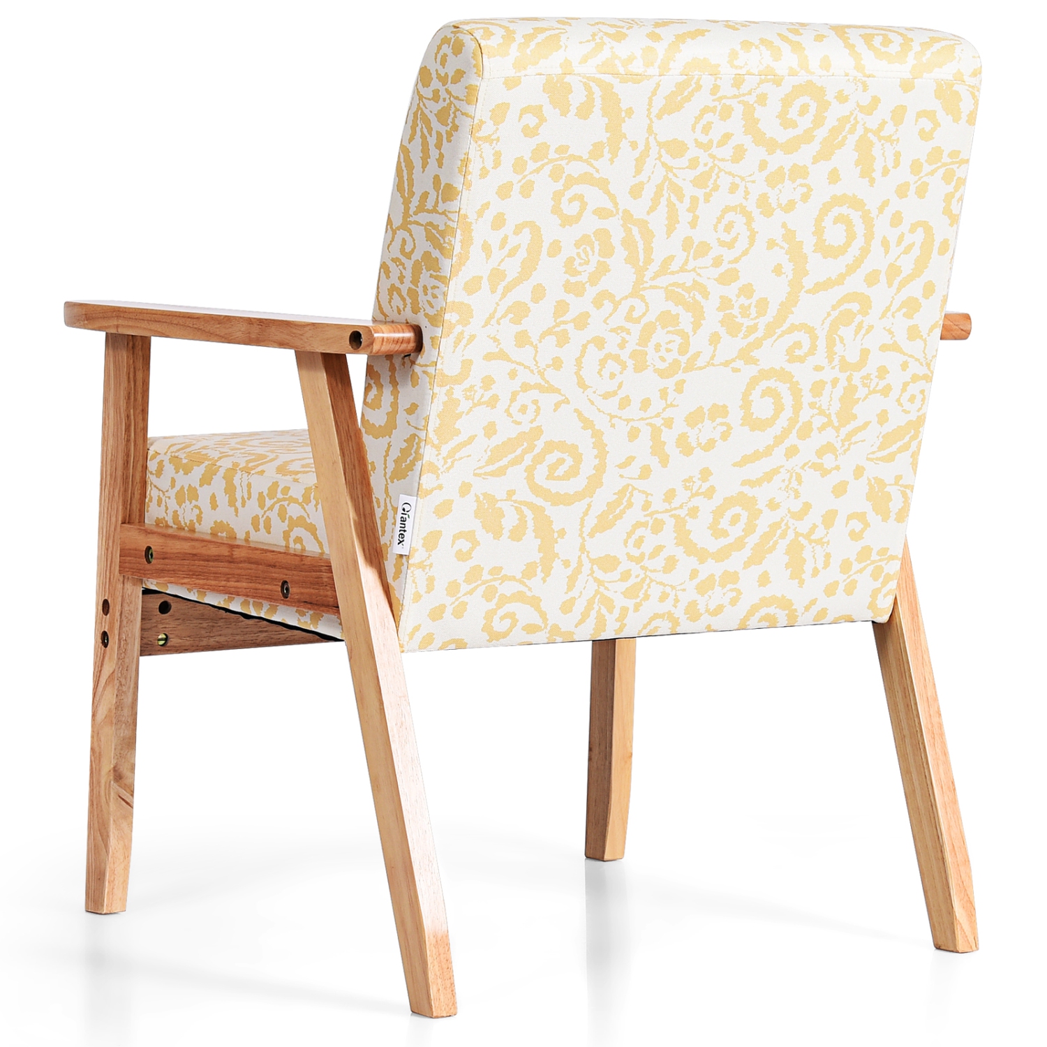 Topbuy Accent Armchair Fabric Upholstered Lounge Chair with Wooden Legs Grey/Navy/Yellow