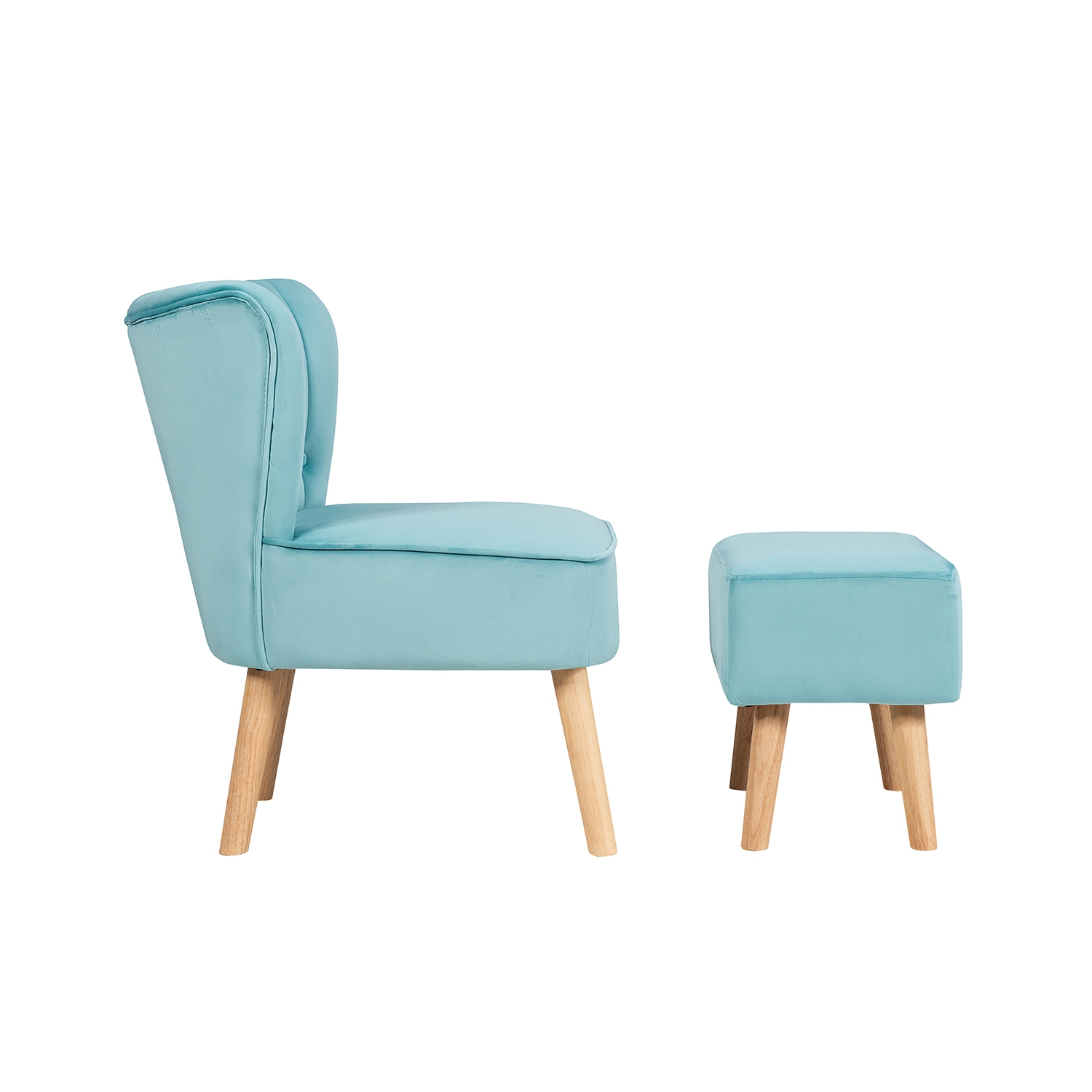 Topbuy Chair Ottoman Set Modern Curved Tufted Sofa Chair Set with Velvet Upholstery PinkBlue Green