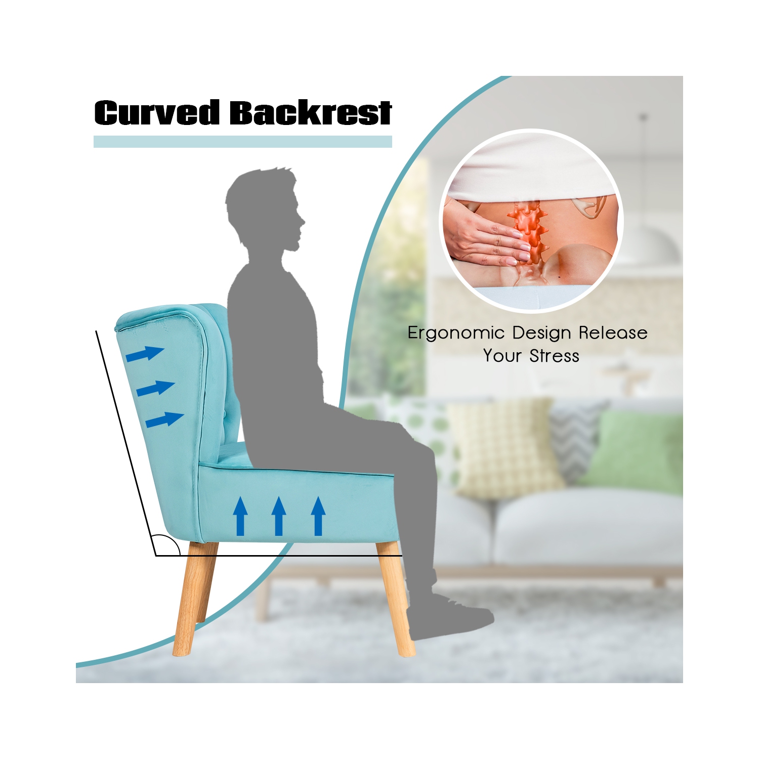 Topbuy Chair Ottoman Set Modern Curved Tufted Sofa Chair Set with Velvet Upholstery PinkBlue Green