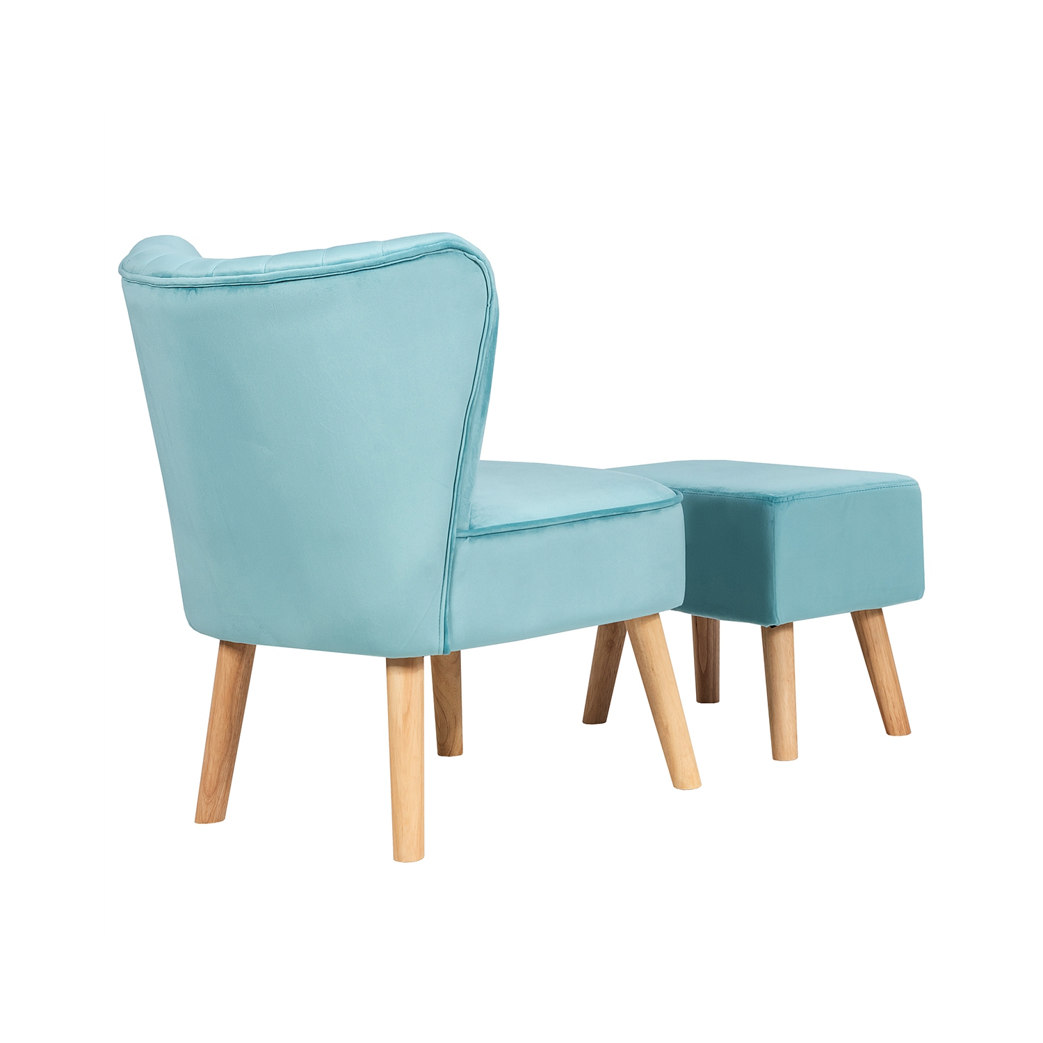 Topbuy Chair Ottoman Set Modern Curved Tufted Sofa Chair Set with Velvet Upholstery PinkBlue Green