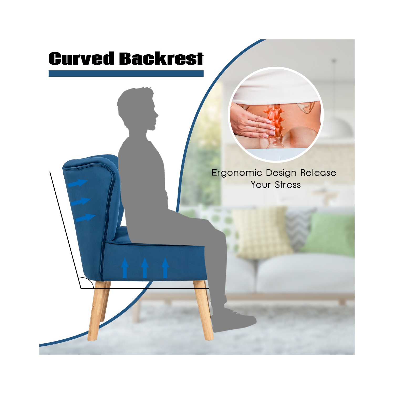 Topbuy Chair Ottoman Set Modern Curved Tufted Sofa Chair Set with Velvet Upholstery PinkBlue Green