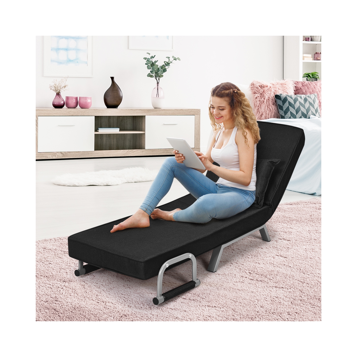 Topbuy Sofa Bed Folding Arm Chair Sleeper 5 Position Recliner Full Padded Lounger Couch