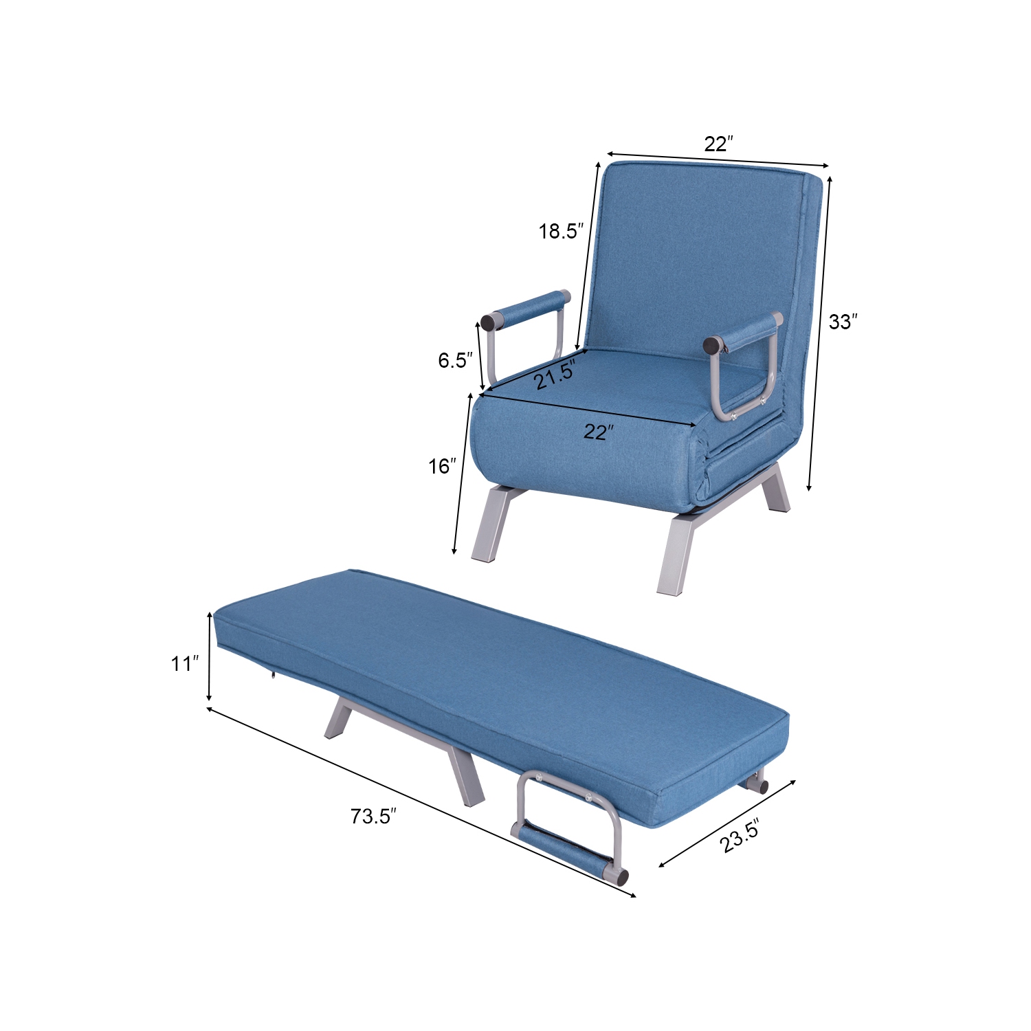Canapé-lit pliant à accoudoirs de TopBuy, fauteuil inclinable, 5 positions, entièrement rembourré