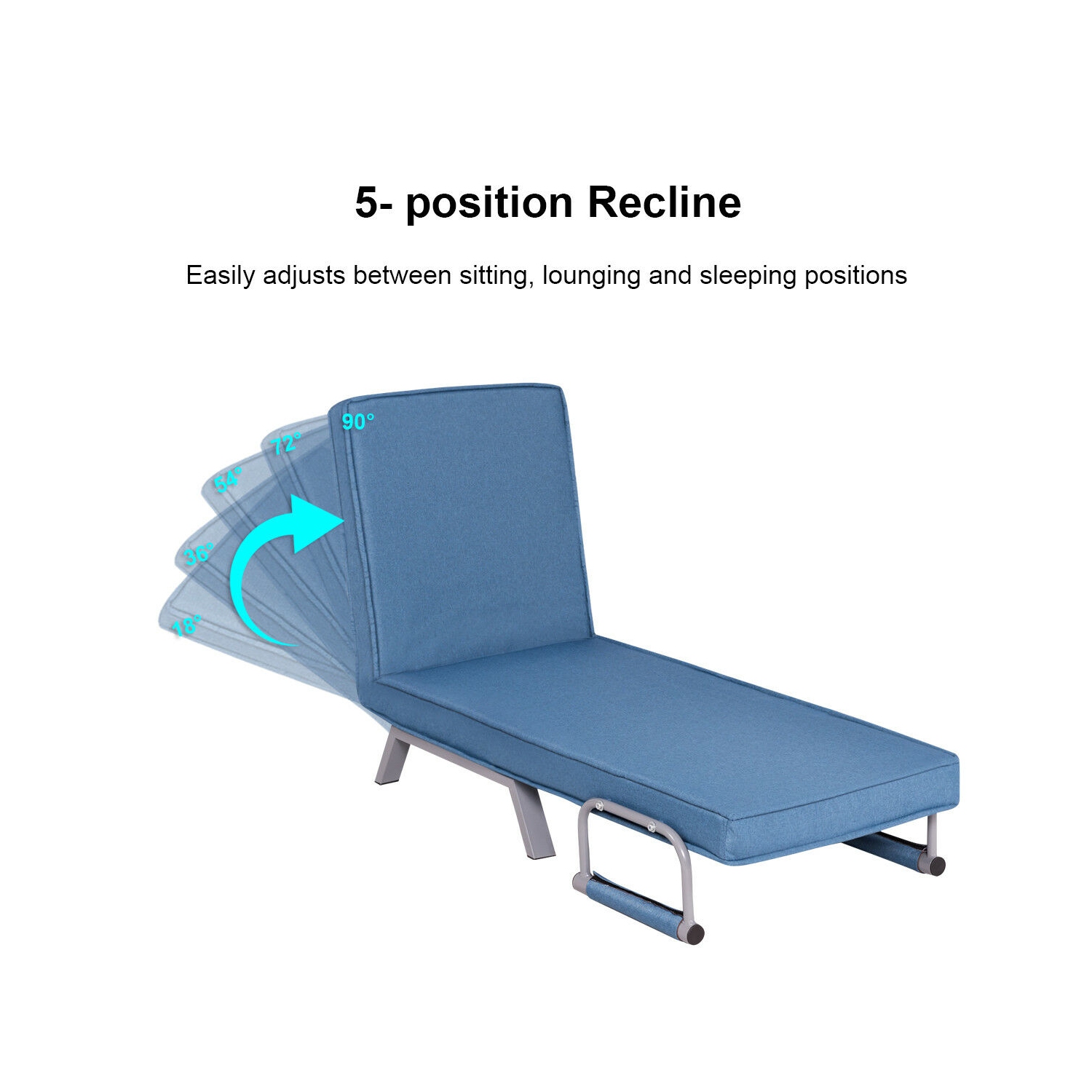 Canapé-lit pliant à accoudoirs de TopBuy, fauteuil inclinable, 5 positions, entièrement rembourré