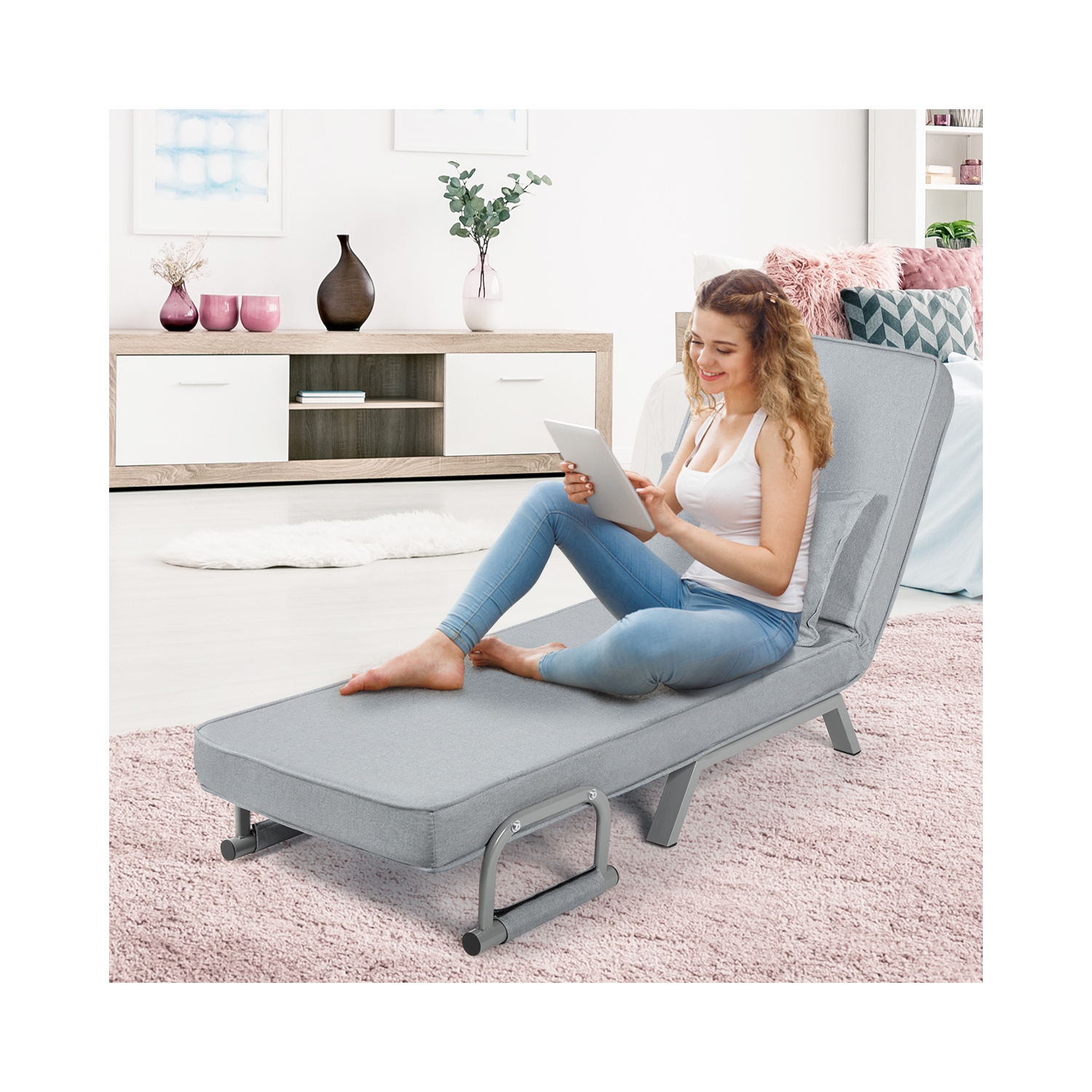 Topbuy Sofa Bed Folding Arm Chair Sleeper 5 Position Recliner Full Padded Lounger Couch