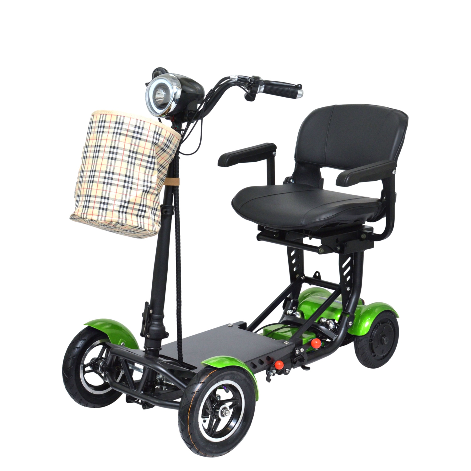Foldable Travel Mobility Scooter, Aircraft Grade Aluminum Alloy Wheel Front basket, 300 lb Capacity Up to 12 Miles - Green Color