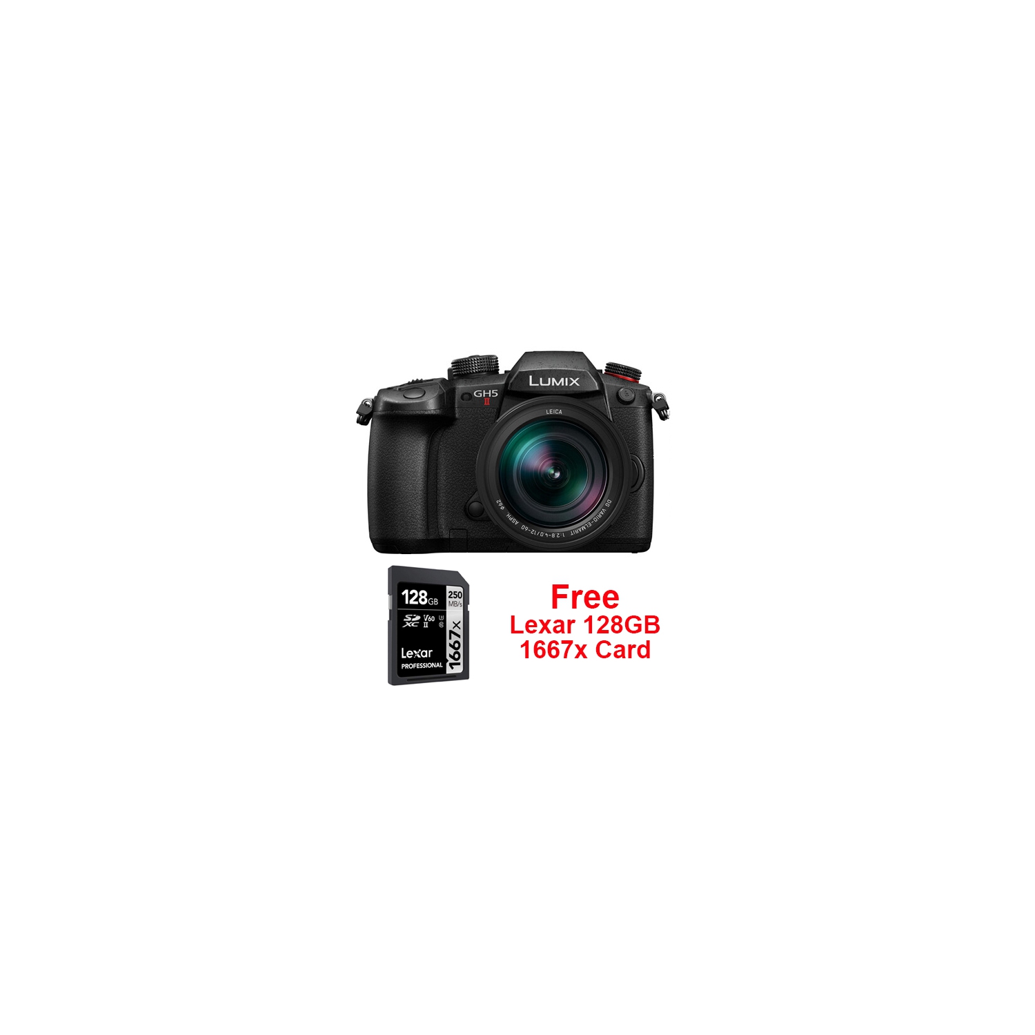 Panasonic GH5 Mark II Camera with 12-60mm Leica Lens + 128GB 1667x Lexar Pro Card