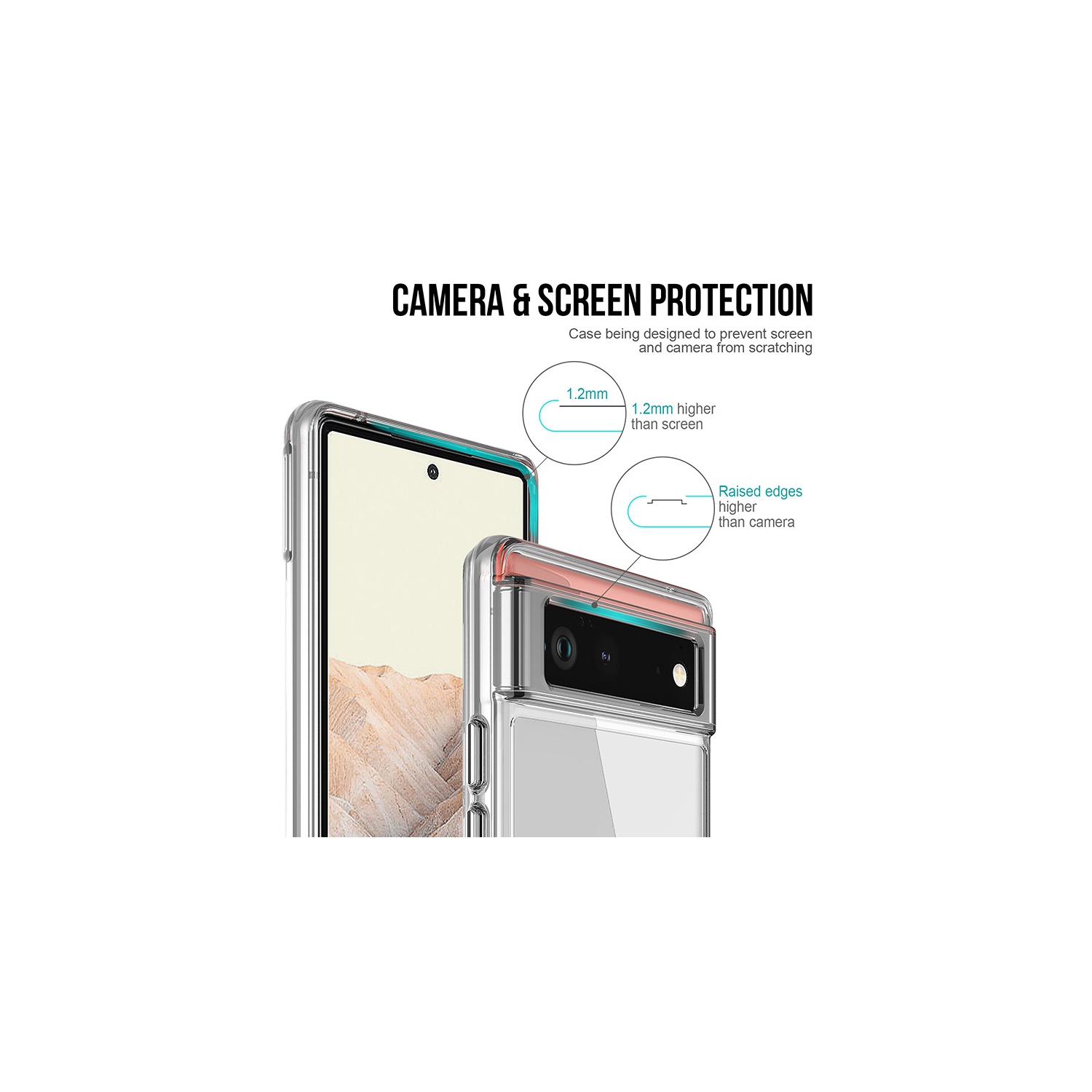 TopSave Crystal Clear PC+EPT Hybrid Case Combine w/Silver Button For Google Pixel 6 6.4"