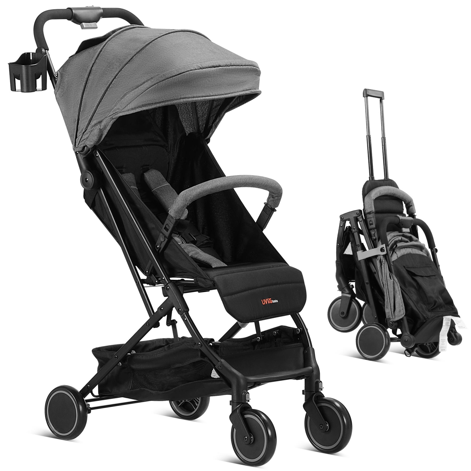 2 in 1 Convertible Baby Stroller, Compact Travel Stroller Foldable Baby Carriage with Storage Basket & Adjustable Canopy