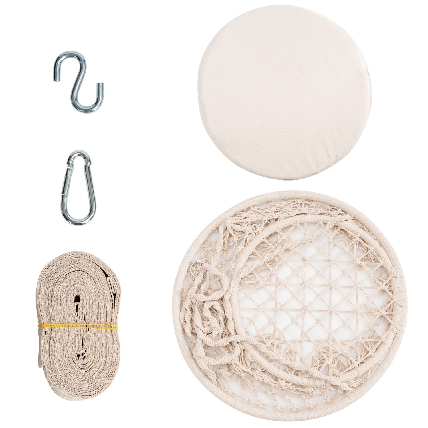 Topbuy Hammock Chair Macrame Swing Knitted Mesh Rope Hanging Hardware Kit for Indoor Outdoor Beige/Black/Turquoise/Grey