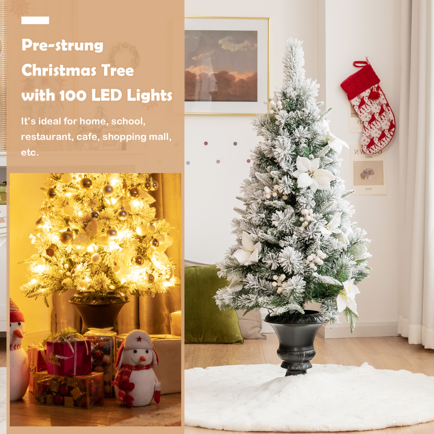 Topbuy 4ft Artificial Christmas Tree Pre-lit Entrance Tree Xmas Tree w/ 100 Warm White LED Lights