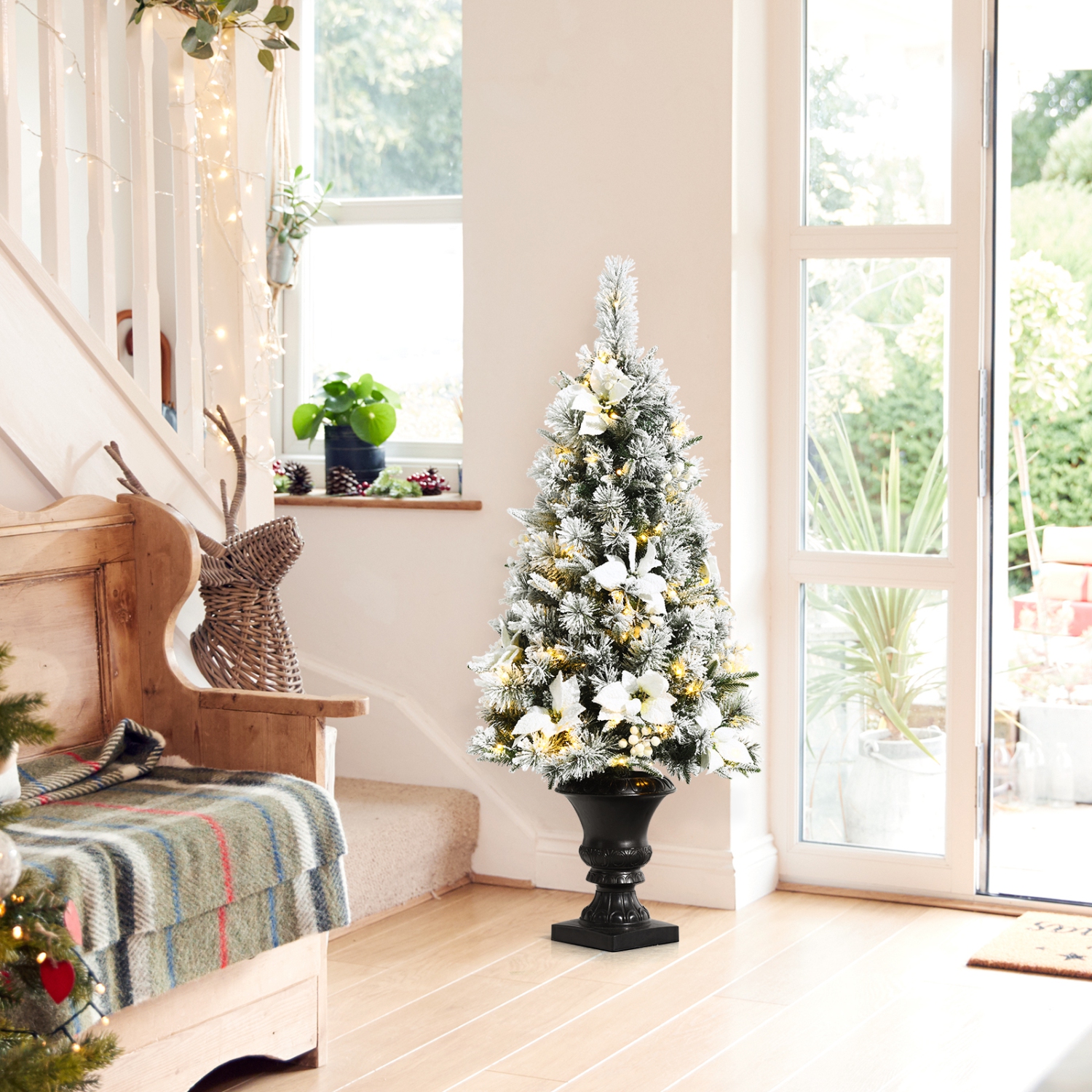 Topbuy 4ft Artificial Christmas Tree Pre-lit Entrance Tree Xmas Tree w/ 100 Warm White LED Lights