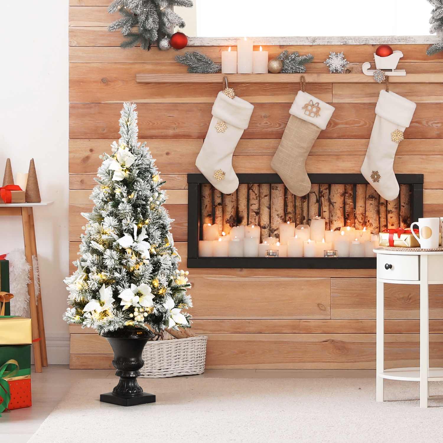 Topbuy 4ft Artificial Christmas Tree Pre-lit Entrance Tree Xmas Tree w/ 100 Warm White LED Lights