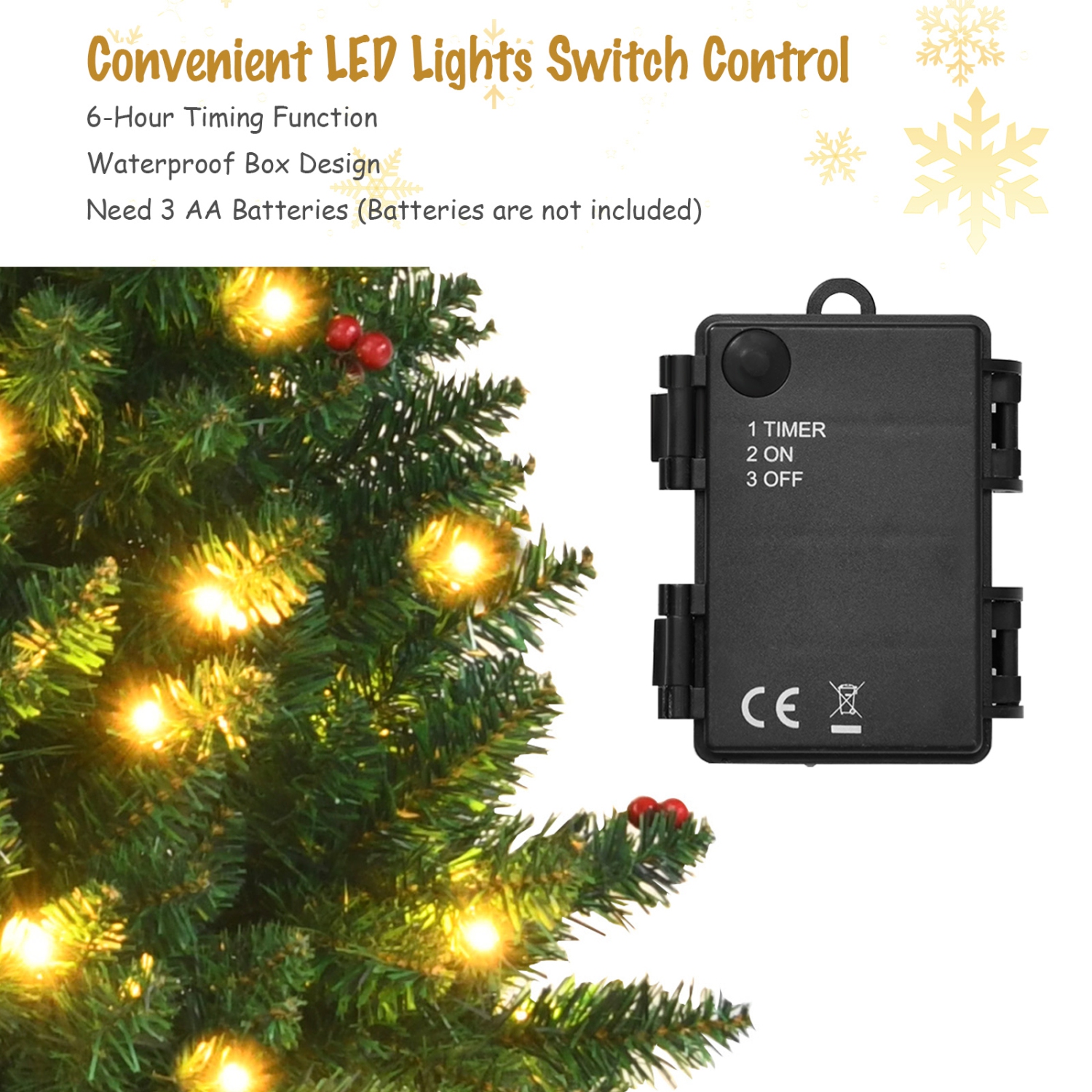 Topbuy Pre-Lit Holiday Christmas 4-Piece Set Door Wreath & Garland & Pack of 2 Entrance Trees W/ 200 LED Lights & Red Berries