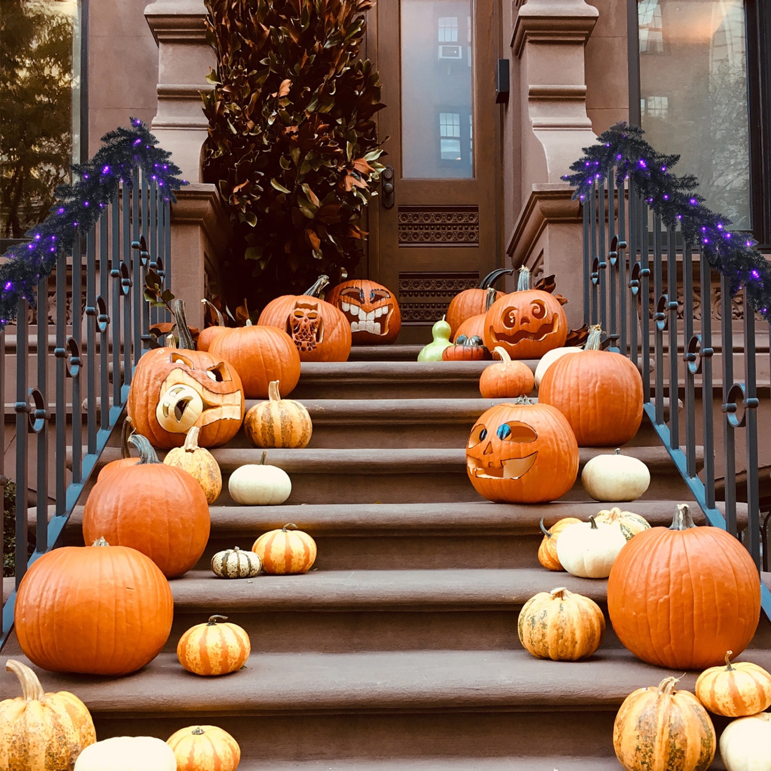 Topbuy 9FT Pre-lit Halloween Garland, Artificial Halloween Rattan W/ 50 Purple LED Lights 6H Timer Battery-powered Waterproof