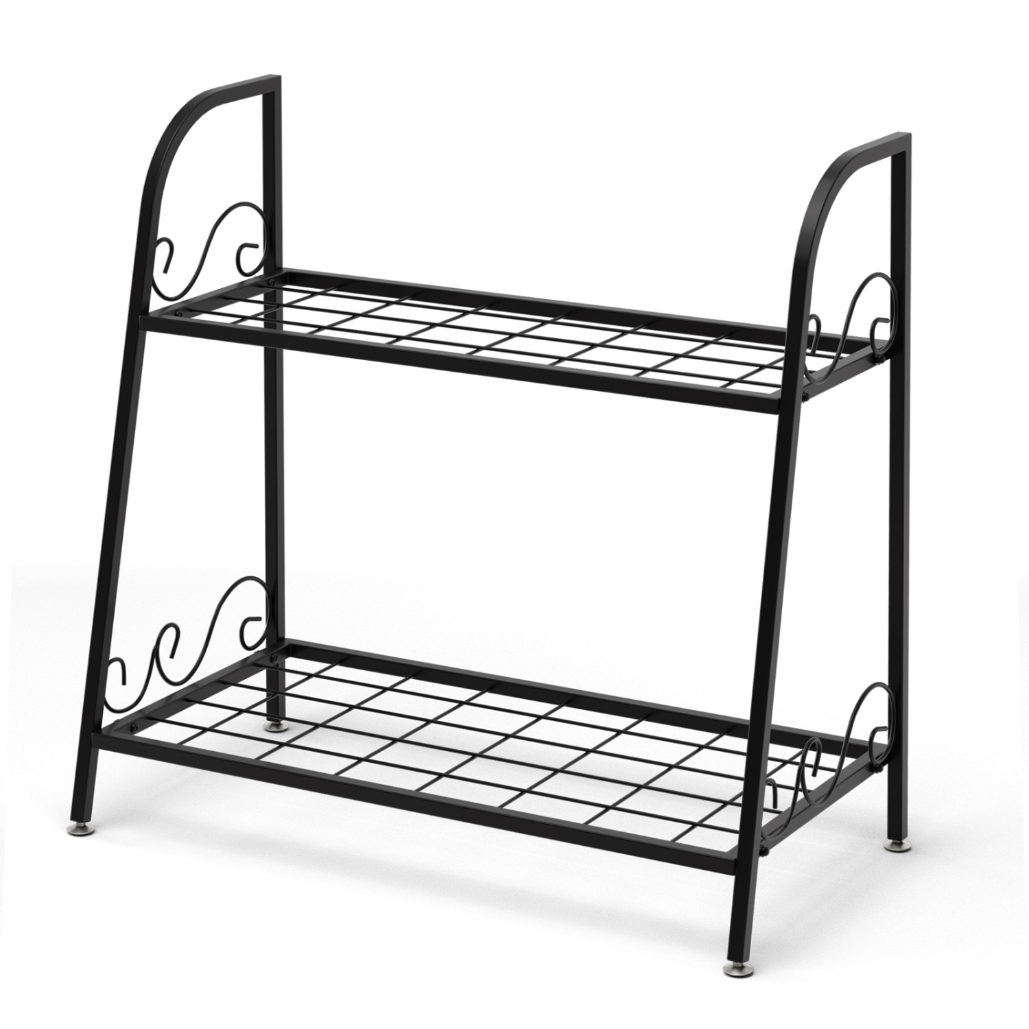 Topbuy Metal Plant Stand 2-Tier Flower Potted Holder Ladder-Shapped Storage Rack Shelf Shoe Rack Black