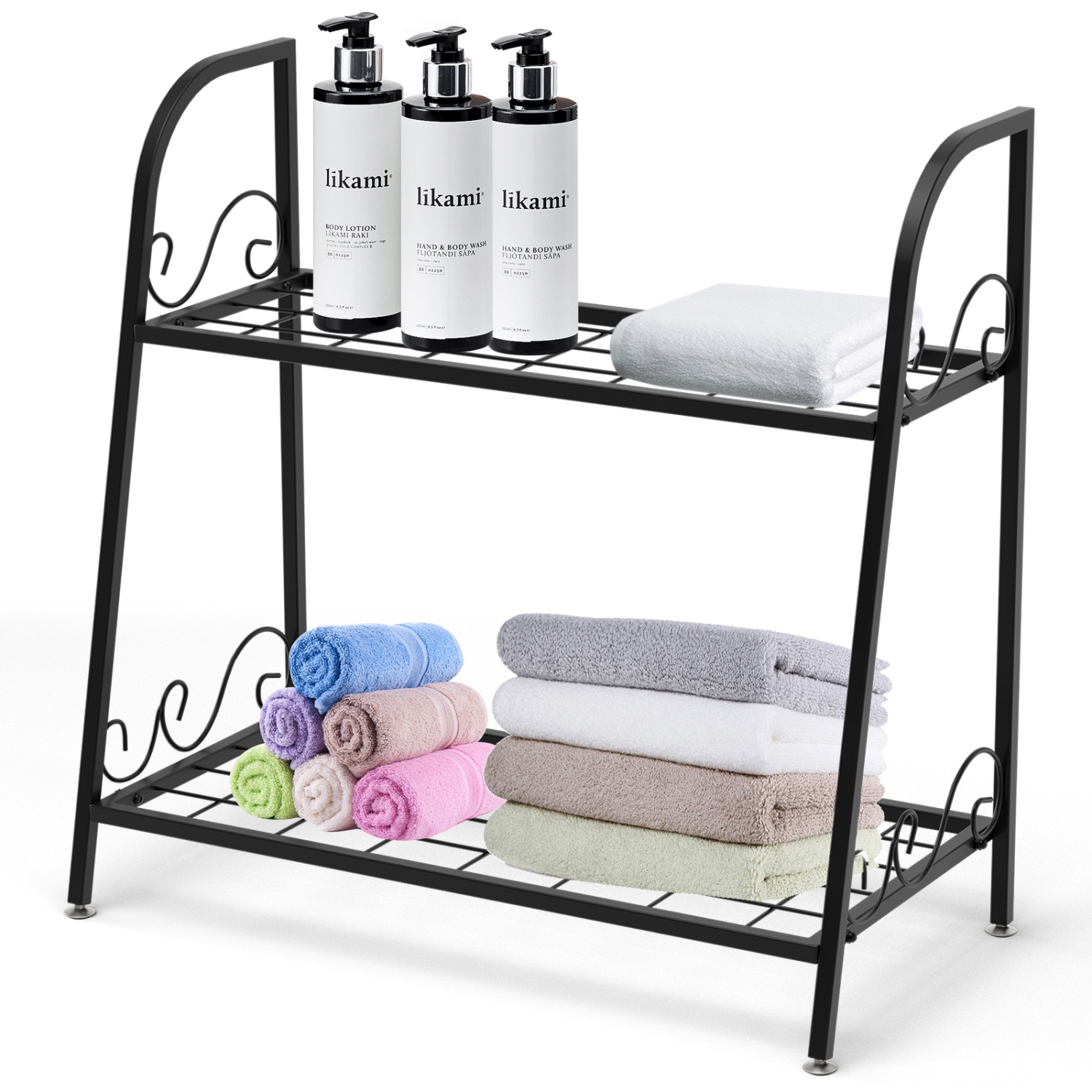 Topbuy Metal Plant Stand 2-Tier Flower Potted Holder Ladder-Shapped Storage Rack Shelf Shoe Rack Black