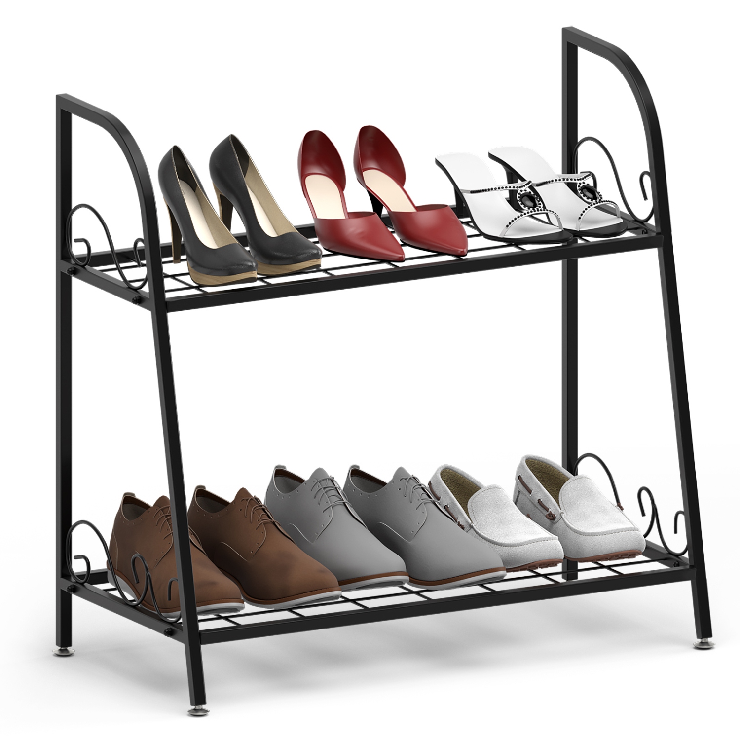 Topbuy Metal Plant Stand 2-Tier Flower Potted Holder Ladder-Shapped Storage Rack Shelf Shoe Rack Black