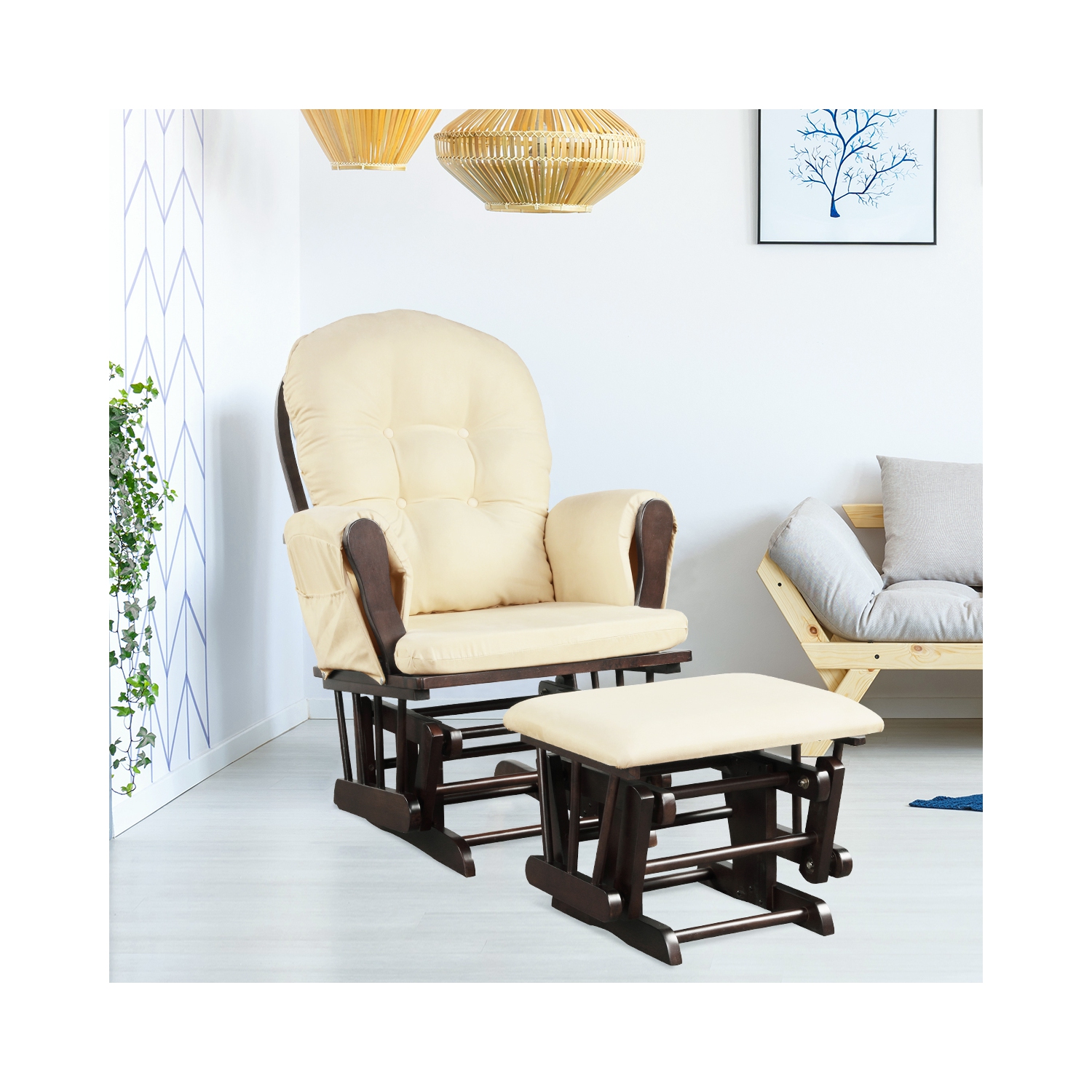 Topbuy Rocking Chair Baby Nursery Chair Glider with Ottoman &Storage Pocket