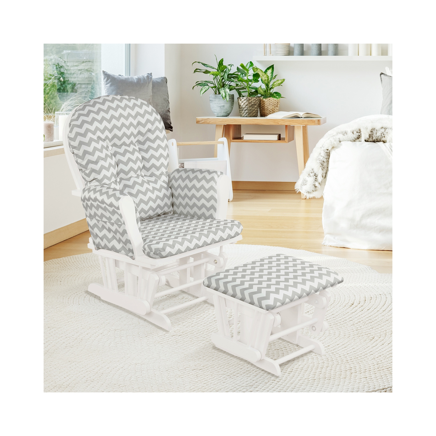 Topbuy Rocking Chair Baby Nursery Chair Glider with Ottoman &Storage Pocket