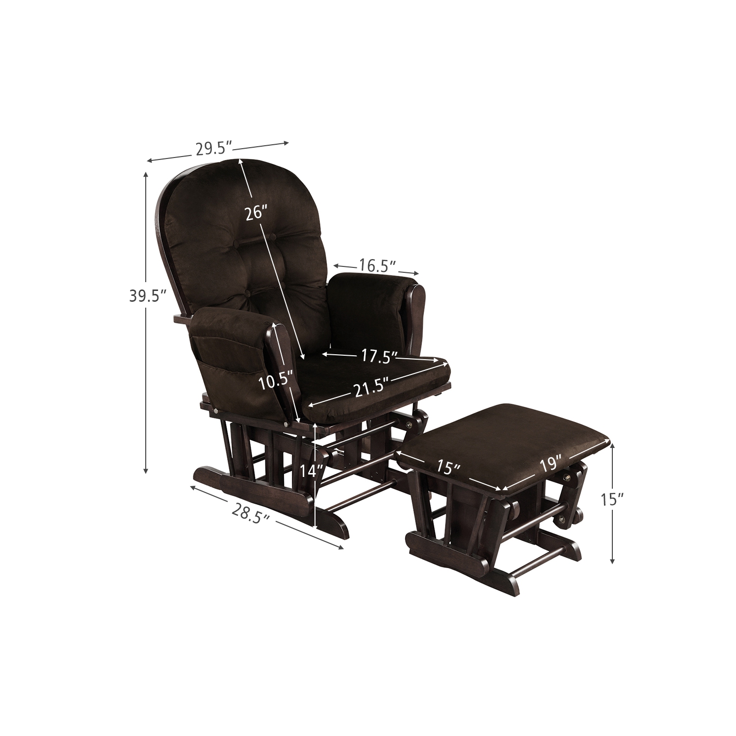 Topbuy Rocking Chair Baby Nursery Chair Glider with Ottoman &Storage Pocket