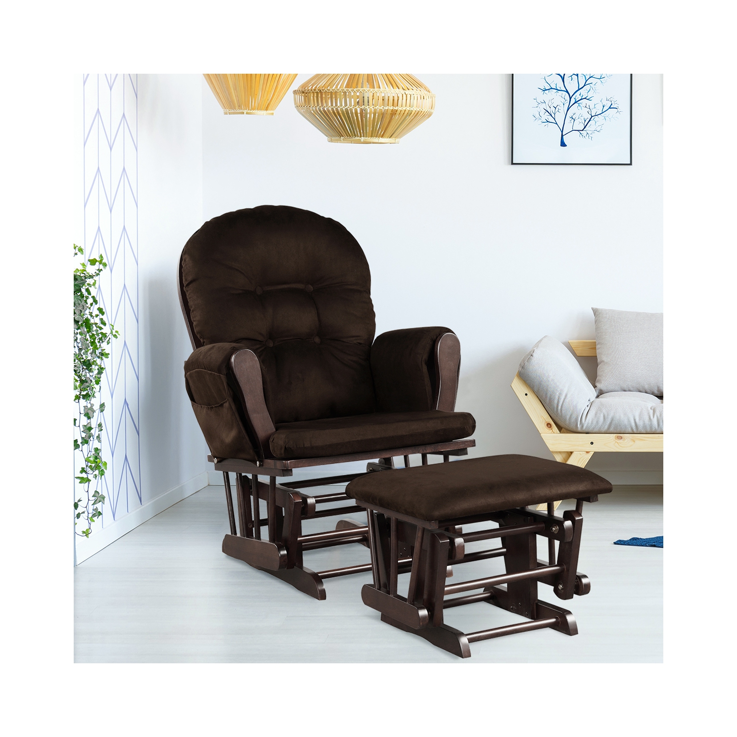 Topbuy Rocking Chair Baby Nursery Chair Glider with Ottoman &Storage Pocket