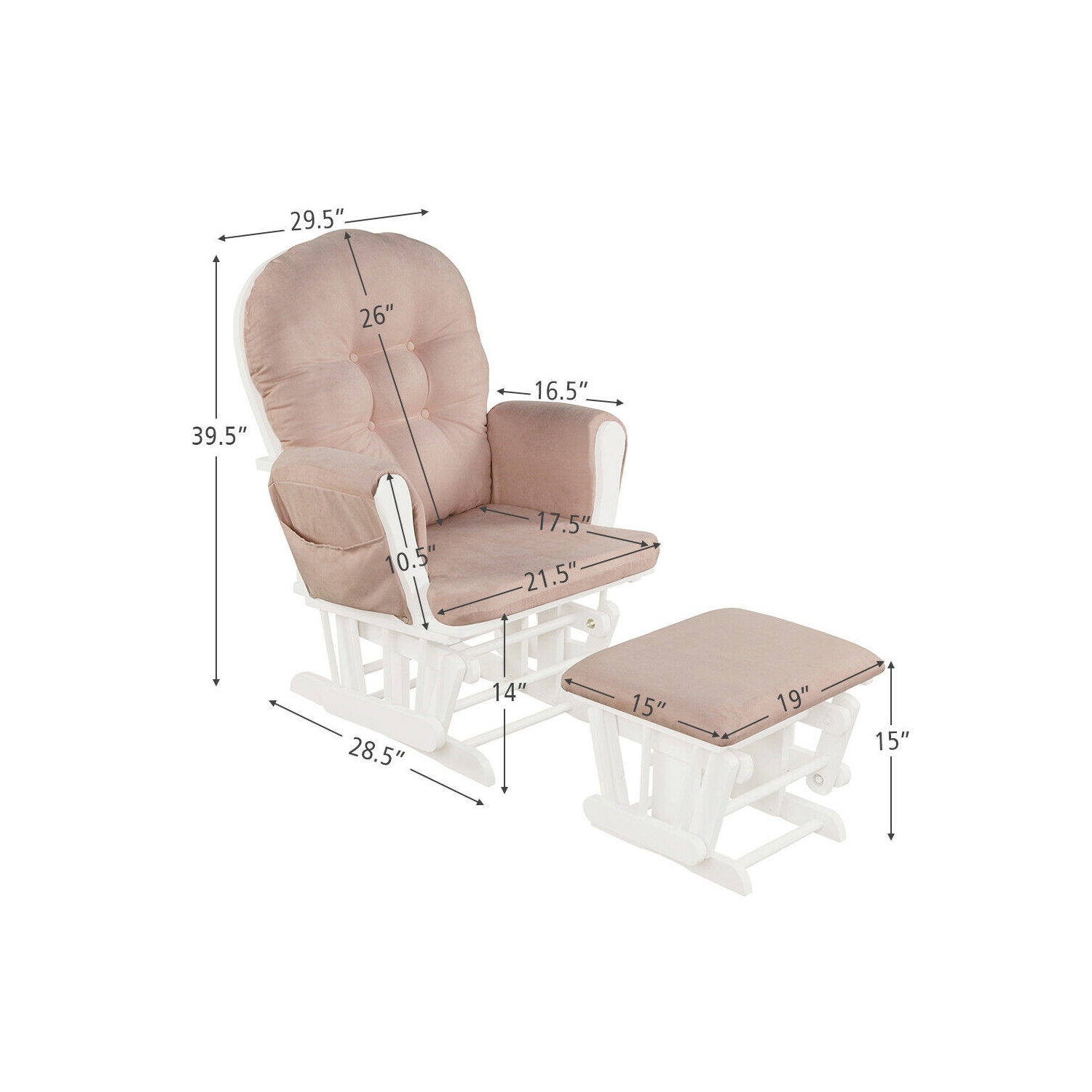 Topbuy Rocking Chair Baby Nursery Chair Glider with Ottoman &Storage Pocket