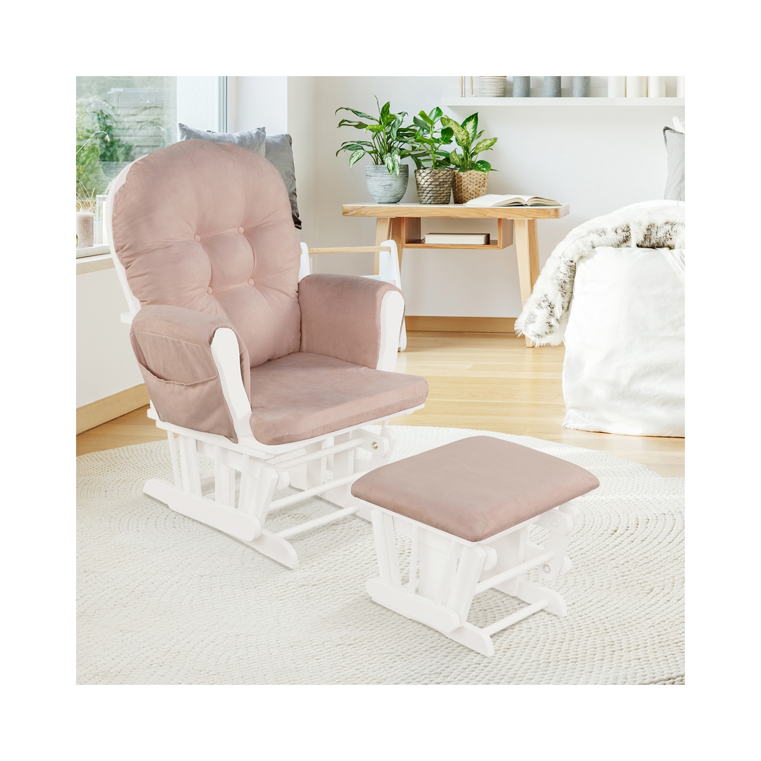 Topbuy Rocking Chair Baby Nursery Chair Glider with Ottoman &Storage Pocket