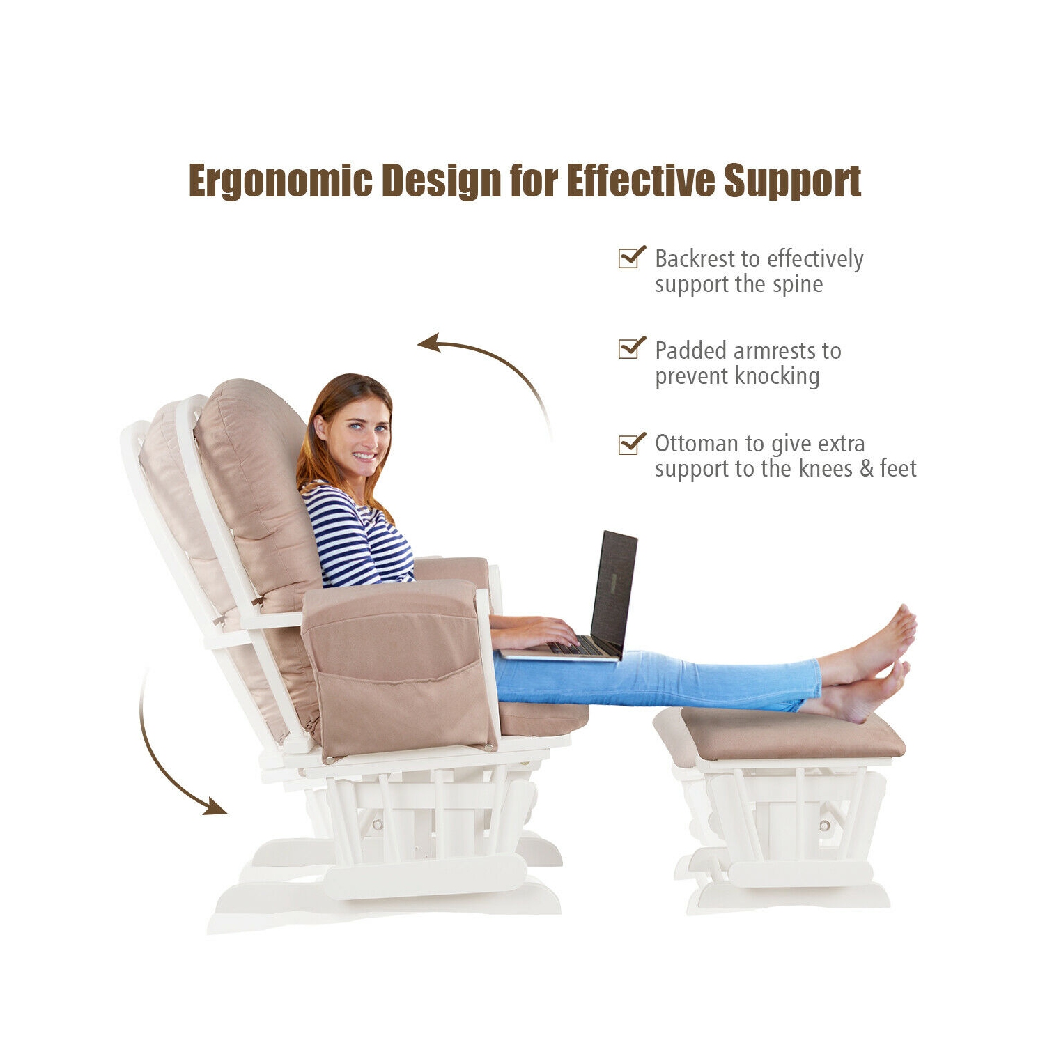 Topbuy Rocking Chair Baby Nursery Chair Glider with Ottoman &Storage Pocket