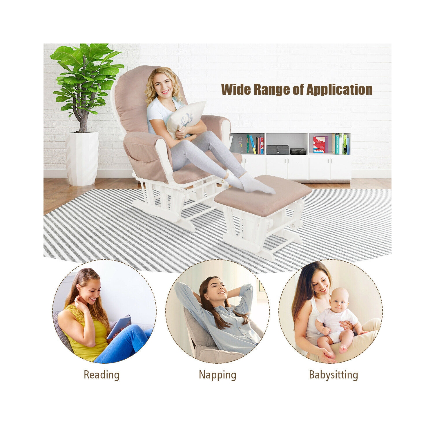 Topbuy Rocking Chair Baby Nursery Chair Glider with Ottoman &Storage Pocket