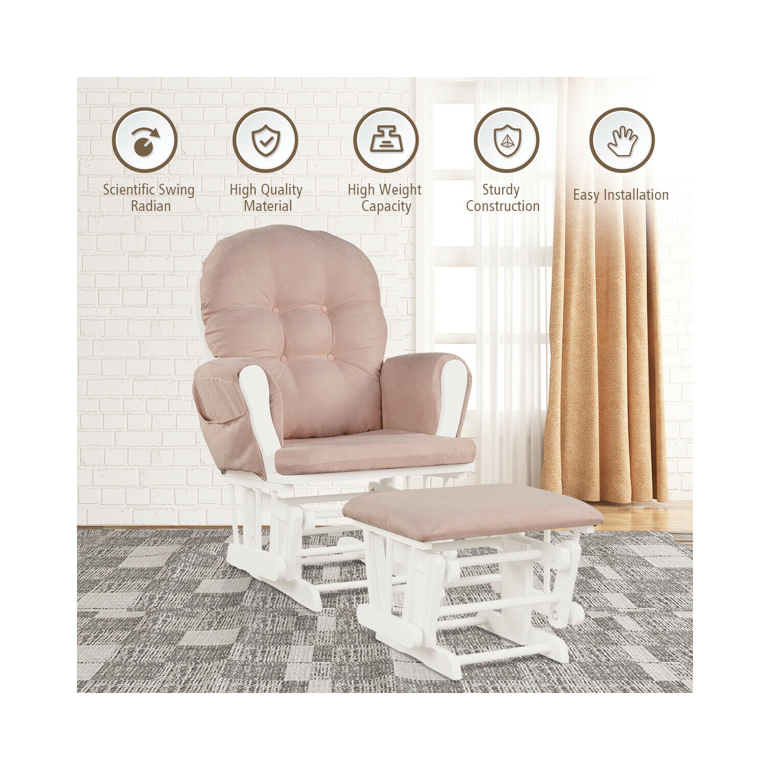 Topbuy Rocking Chair Baby Nursery Chair Glider with Ottoman &Storage Pocket