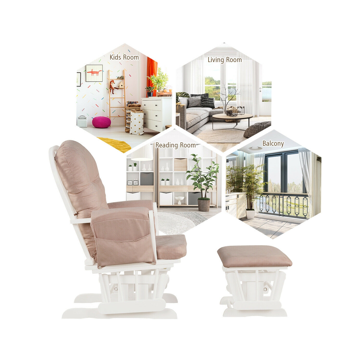 Topbuy Rocking Chair Baby Nursery Chair Glider with Ottoman &Storage Pocket