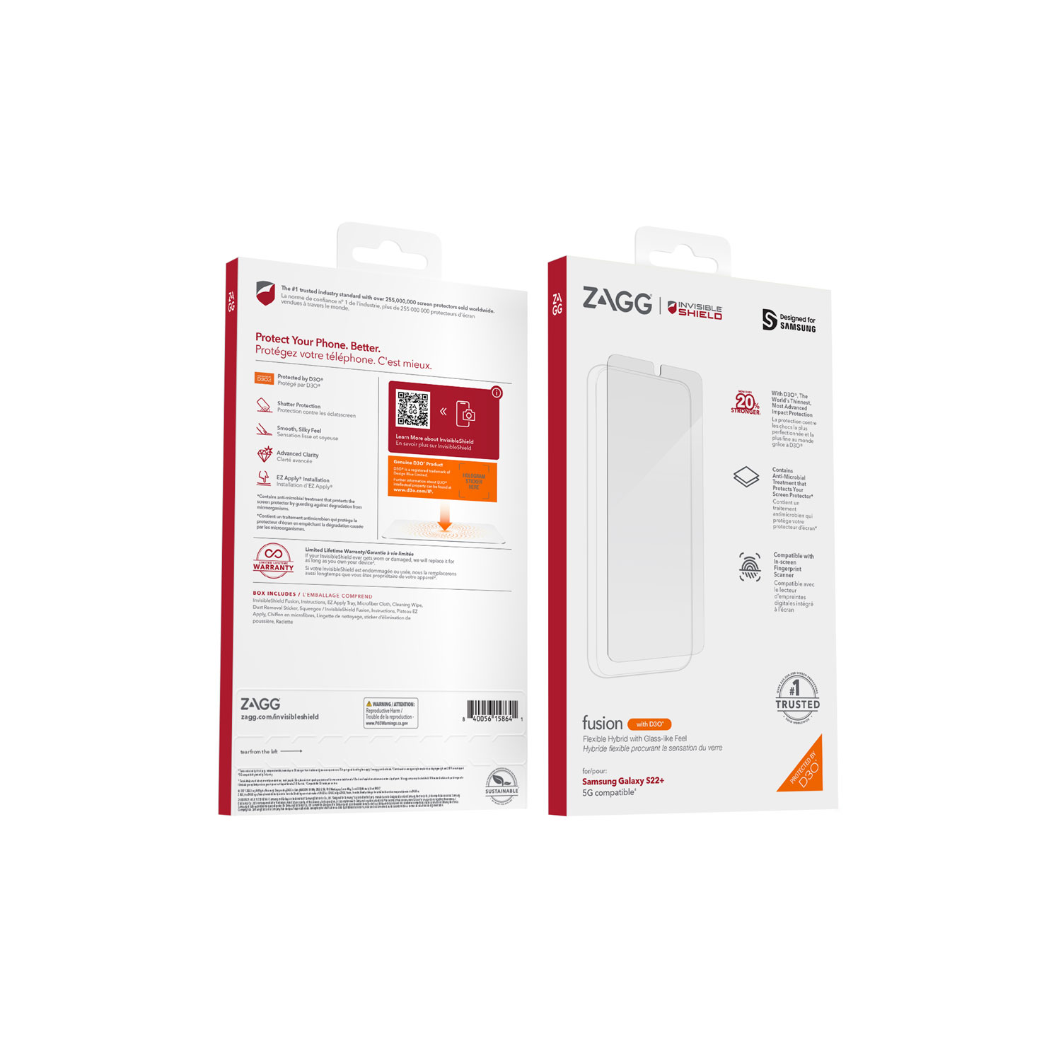 Protecteur d'écran Fusion D3O InvisibleShield by ZAGG pour Galaxy S22+