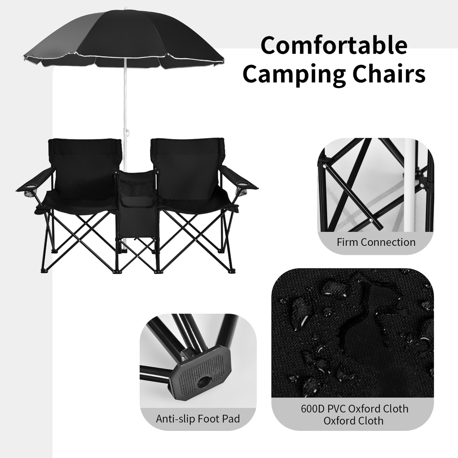 Costway Portable Folding Picnic Double Chair W/Umbrella Table Cooler Beach Camping