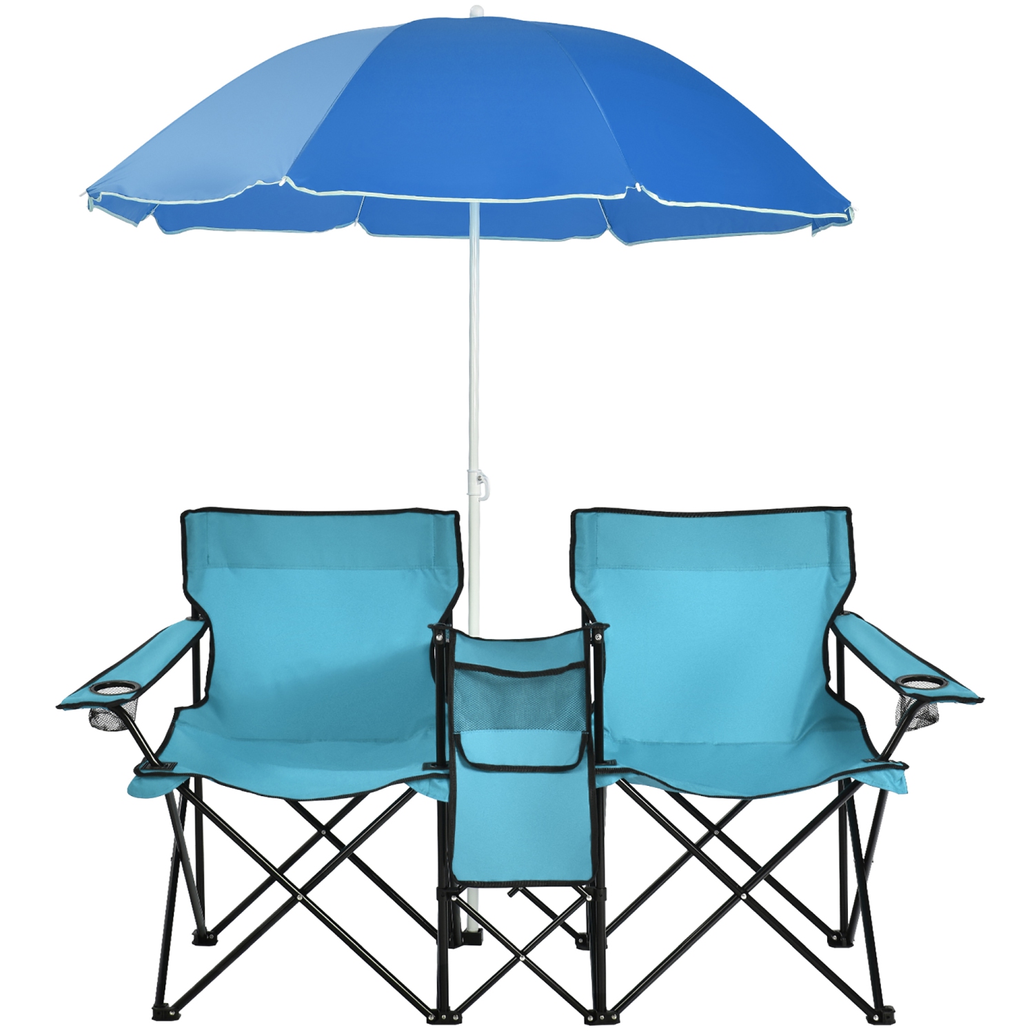 Chaise de pique-nique pliable portative double avec table-parapluie et glacière de Costway pour le camping sur la plage