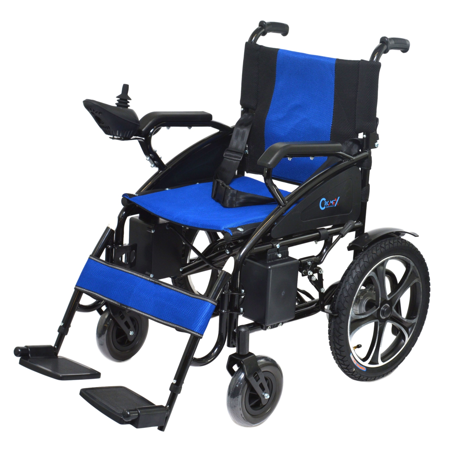 Fauteuil roulant de mobilité électrique pliable pour personnes âgées et adultes, poids de 75 lb, manette à 360 ° - siège bleu à cadre noir