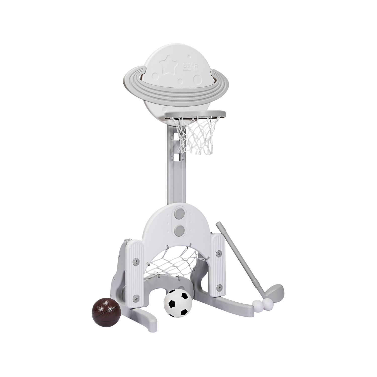 Topbuy 3-in-1 Basketball Hoop Set Stand Toddler Basketball Hoop Game Set White