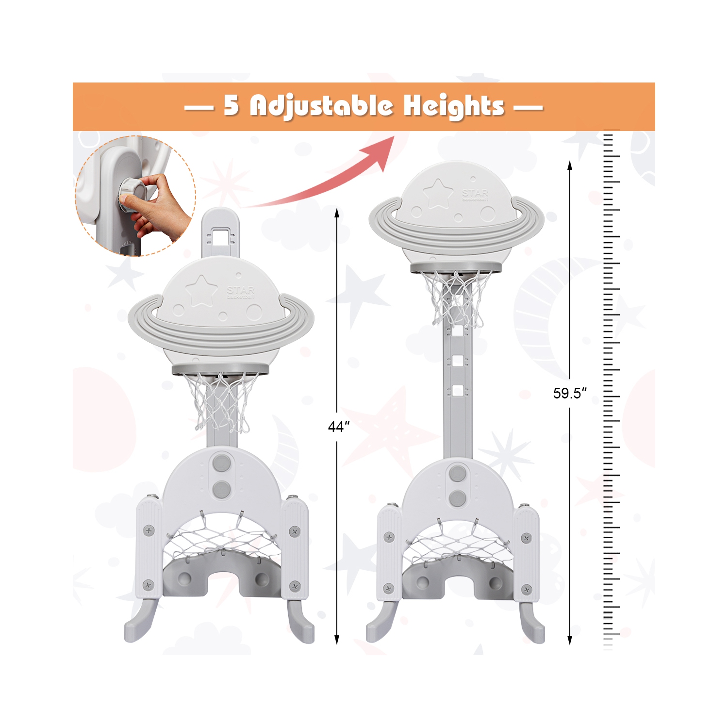 Topbuy 3-in-1 Basketball Hoop Set Stand Toddler Basketball Hoop Game Set White