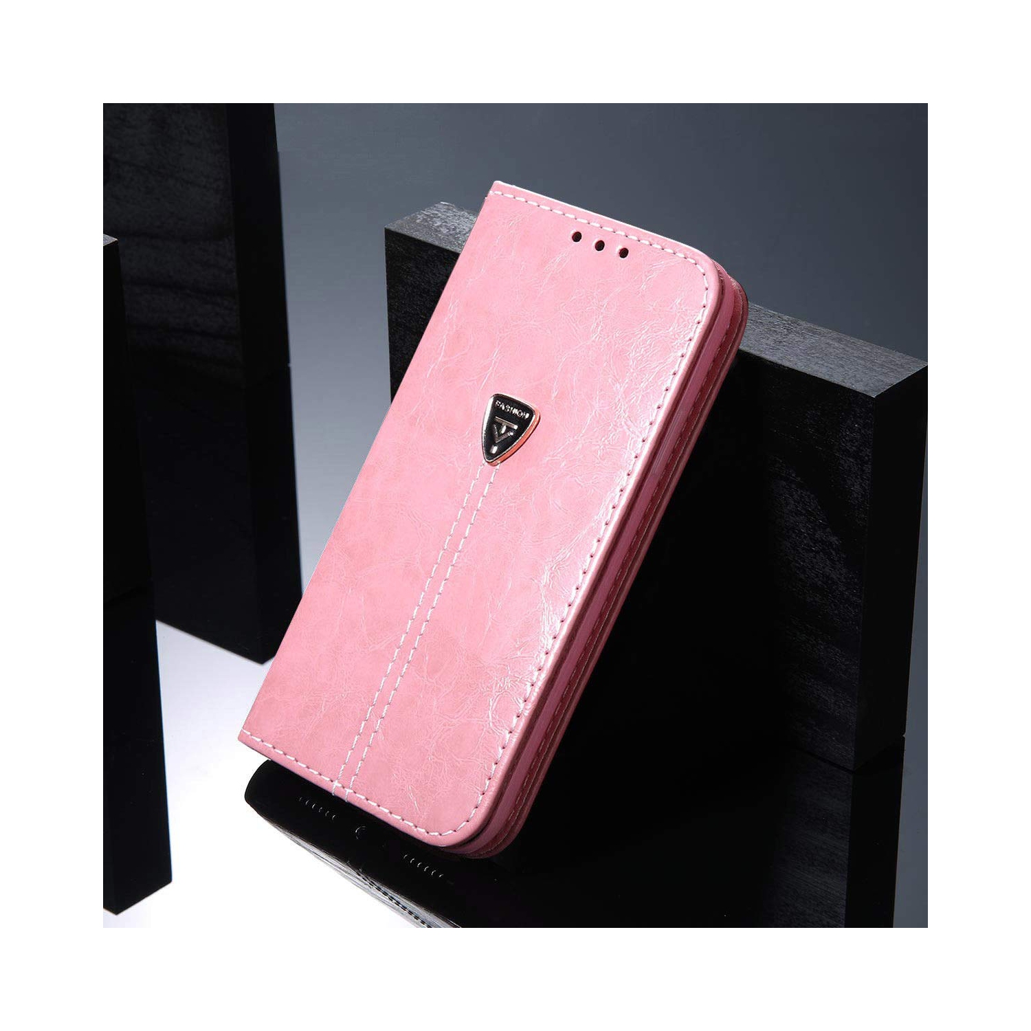 Loris & Case Magnetic Leather Wallet Case with Card Slots Kickstand Shockproof Cover Case Protective Phone Cover for iPhone 13 PRO -Pink