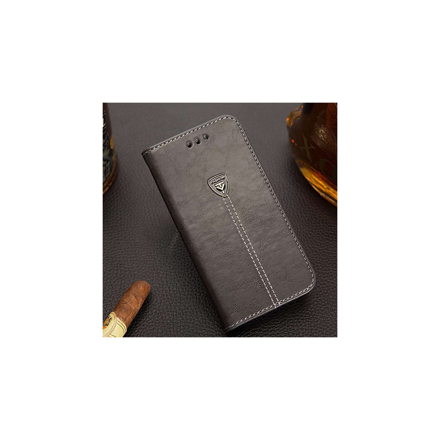 Loris & Case Magnetic Leather Wallet Case with Card Slots Kickstand Shockproof Cover Case Protective Phone Cover for iPhone 13 PRO MAX -Gray