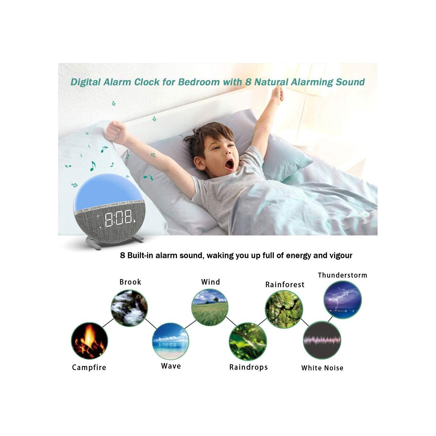 Réveille-matin numérique à 7 couleurs variables Modern de SAMA