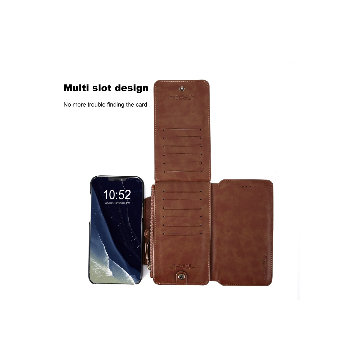 Véritable Floveme Étui portefeuille en cuir de qualité supérieure avec 16 emplacements pour carte d'identité et cartes de crédi pour iPhone 12 Pro Max