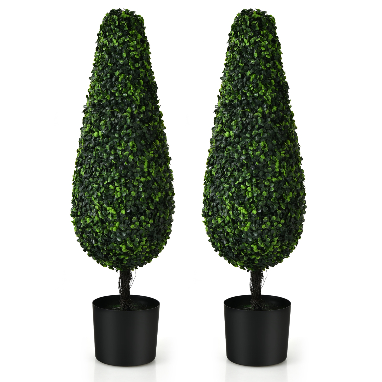 Costway 2 Pack 3FT Artificial Tower Topiary Tree UV Resistant Indoor Outdoor