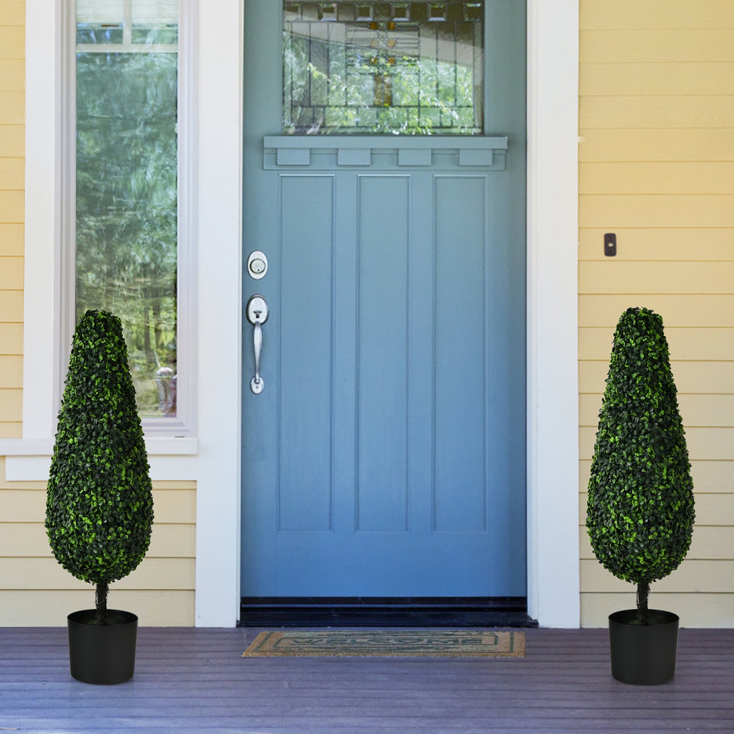 Costway 2 Pack 3FT Artificial Tower Topiary Tree UV Resistant Indoor Outdoor