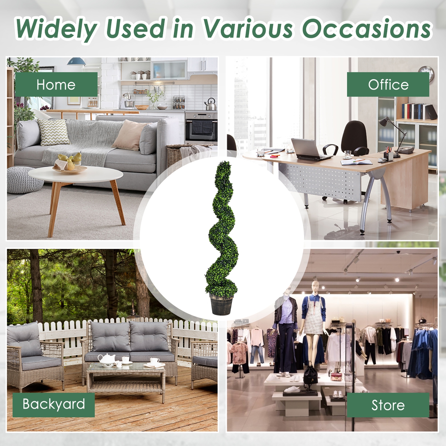 Costway 2 Pack 4FT Artificial Spiral Boxwood Topiary Tree Indoor Outdoor Decor