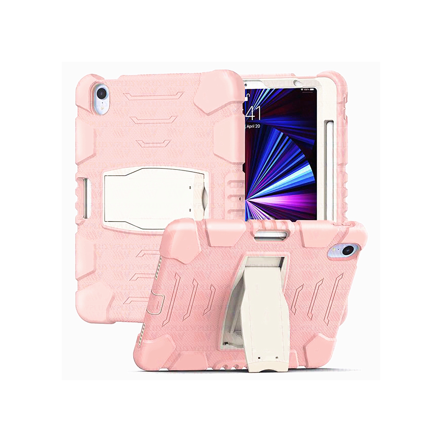 Étui de béquille robuste et résistante aux chocs pour Défenseur iPad Mini 6 6th Gen. 2021, Rose Or