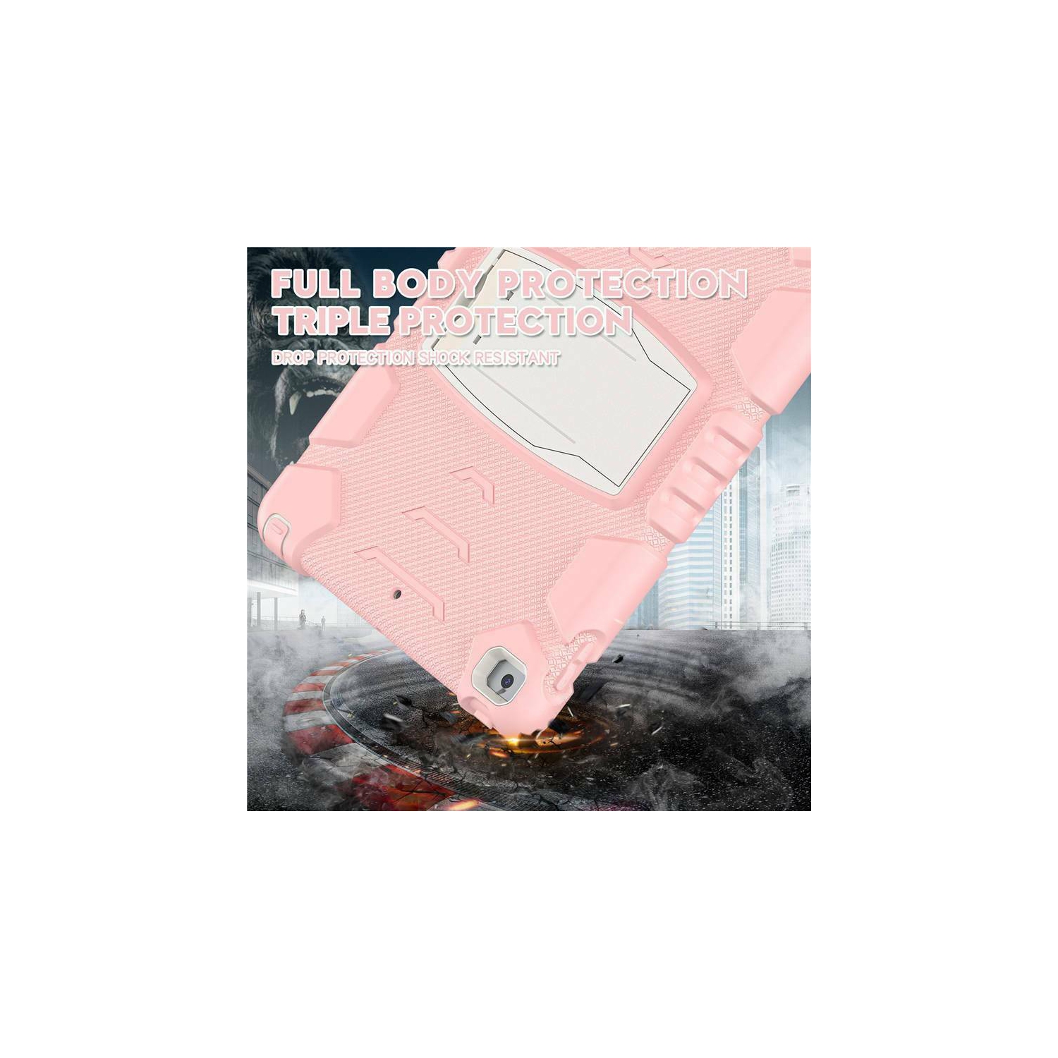 Étui de béquille robuste et résistante aux chocs pour Défenseur iPad Mini 6 6th Gen. 2021, Rose Or