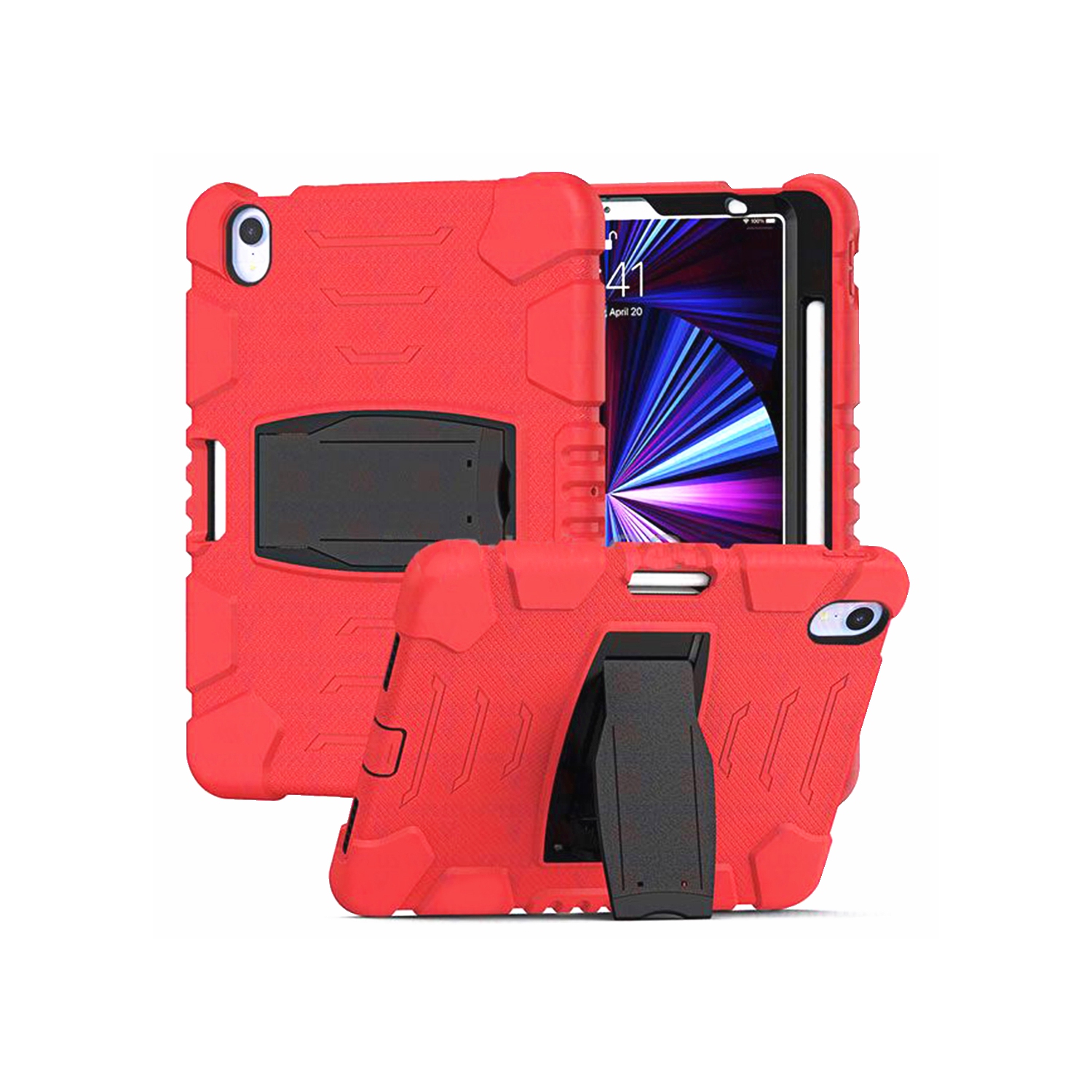 【CSmart】 Shockproof Heavy Duty Rugged Defender Case Kickstand Cover for iPad Mini 6 6th Gen. 2021, Red