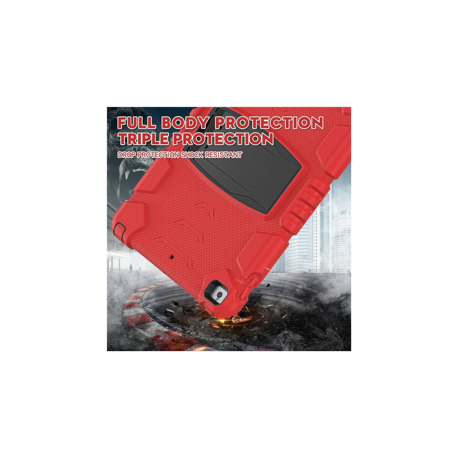 【CSmart】 Shockproof Heavy Duty Rugged Defender Case Kickstand Cover for iPad Mini 6 6th Gen. 2021, Red