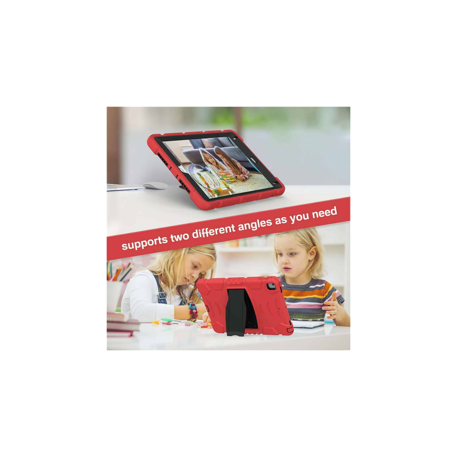 【CSmart】 Shockproof Heavy Duty Rugged Defender Case Kickstand Cover for iPad Mini 6 6th Gen. 2021, Red